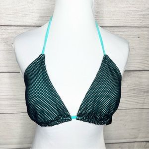 NWT Aqua Blue & Black Fishnet Bikini Top Size Large